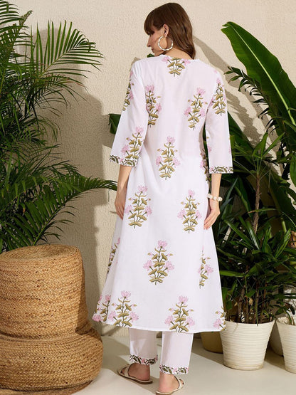 Indyancart IE Women Printed A-Line Kurta With Pants Co-Ords