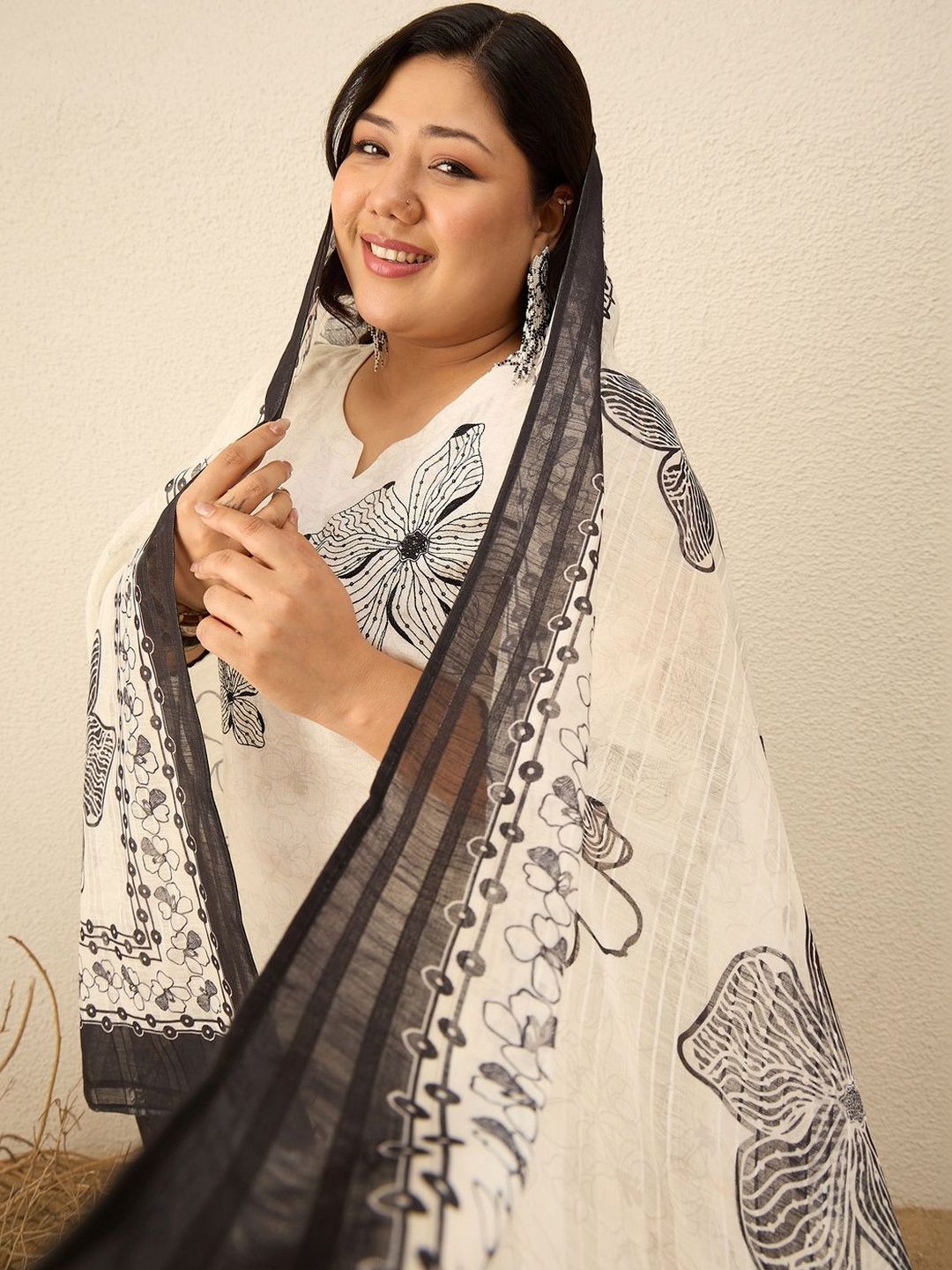 Indyancart Women's Floral Printed Regular Pure Cotton Kurta with Trousers & With Dupatta