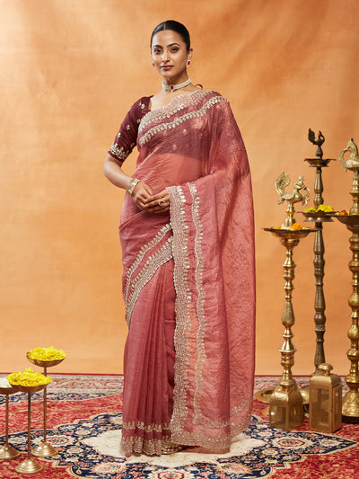 Indyancart KS Women's Embellished Sequinned Embroidered Organza Saree