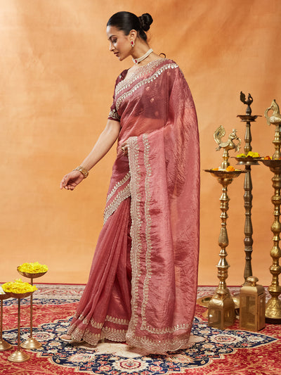 Indyancart KS Women's Embellished Sequinned Embroidered Organza Saree