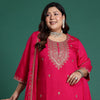 Indyancart Women's Plus Size Ethnic Motifs Embroidered Sequinned Kurta with Trousers & With Dupatta