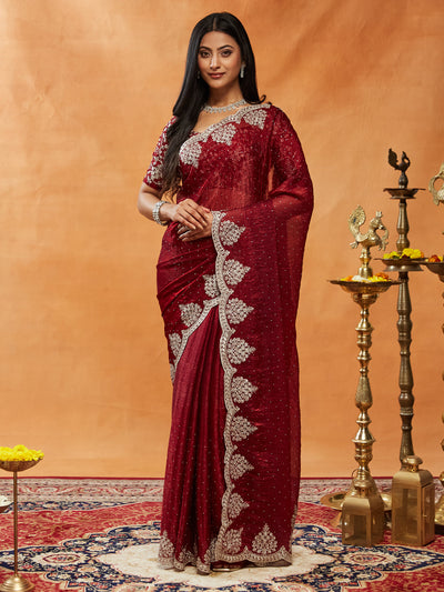 Indyancart KS Women's Embellished Embroidered Sequinned  Saree