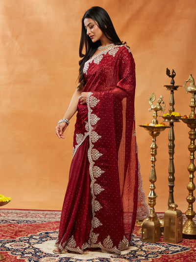 Indyancart KS Women's Embellished Embroidered Sequinned  Saree