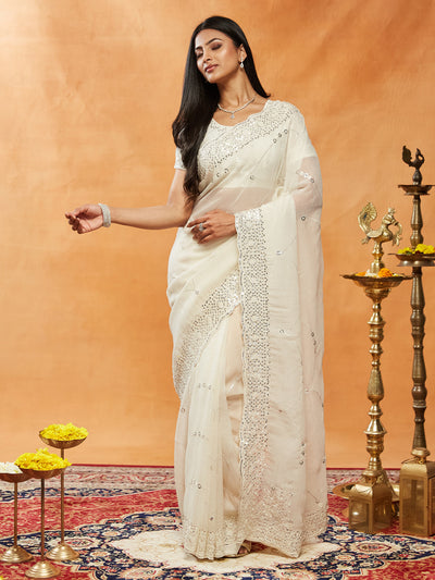 Indyancart KS Women's Embellished Embroidered Pure Chiffon Saree