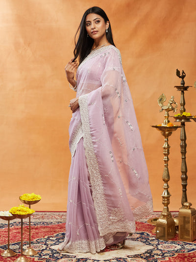 Indyancart KS Women's Floral Embroidered Pure Chiffon Saree