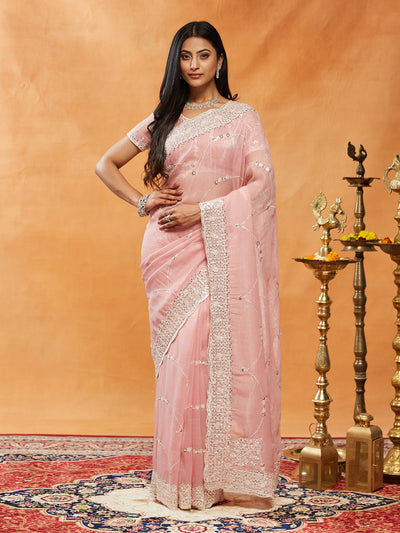 Indyancart KS Women's Sequinned Embroidered Pure Chiffon Saree