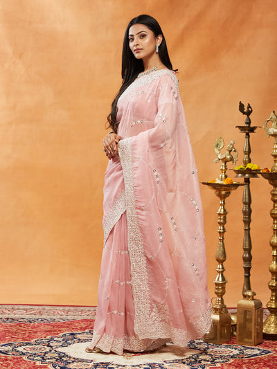 Indyancart KS Women's Sequinned Embroidered Pure Chiffon Saree