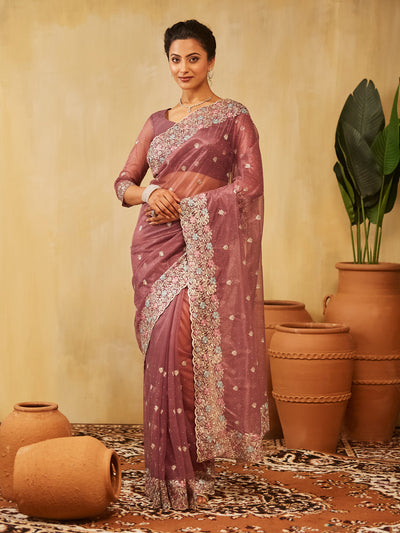 Indyancart KS Women's Floral Embroidered Supernet Saree