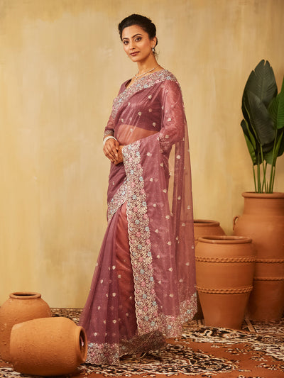 Indyancart KS Women's Floral Embroidered Supernet Saree