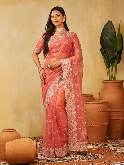 Indyancart KS Women's Floral Embroidered Supernet Saree