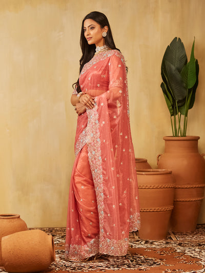 Indyancart KS Women's Floral Embroidered Supernet Saree