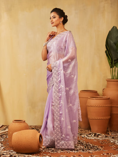 Indyancart KS Women's Embellished Embroidered Pure Chiffon Saree