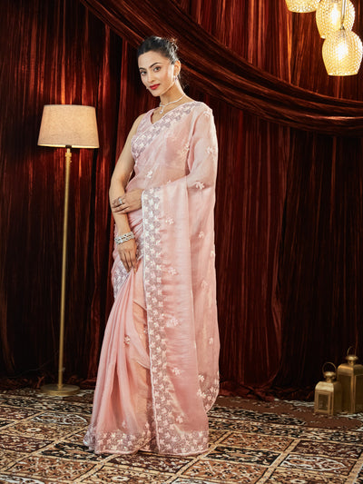 Indyancart KS Women's Embellished Embroidered Pure Chiffon Saree