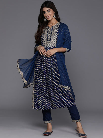 Indyancart IE Women Floral Yoke Design Regular Sequinned Kurta with Trousers & Dupatta