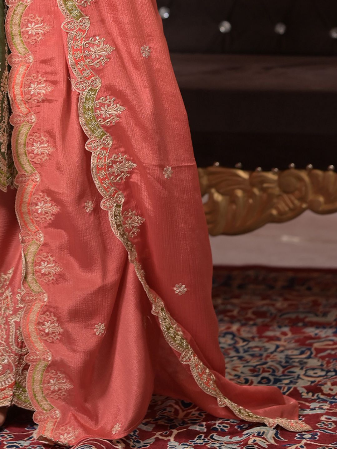 Indyancart IE Ethnic Motifs Embroidered Panelled Sequinned A-Line Kurta With Palazzos & Dupatta
