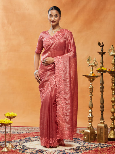 Indyancart KS Women's Embellished Embroidered Organza Saree