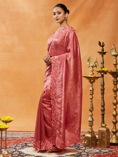 Indyancart KS Women's Embellished Embroidered Organza Saree