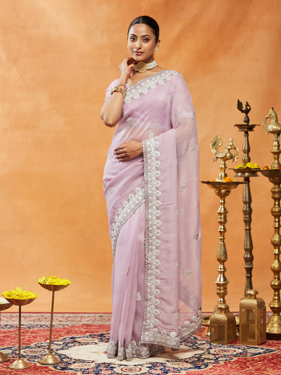 Indyancart KS Women's Floral Embroidered Silk Saree