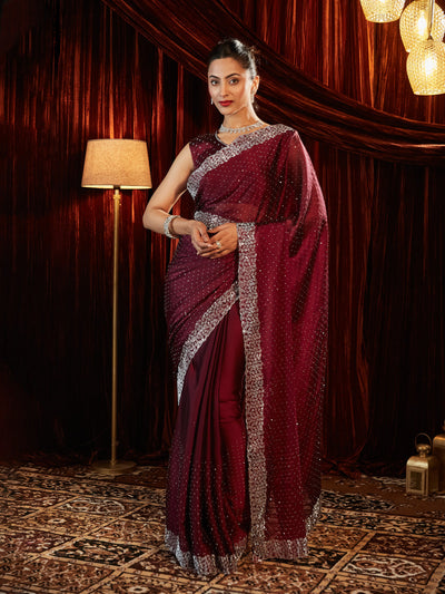 Indyancart KS Women's Embellished Beads and Stones Saree