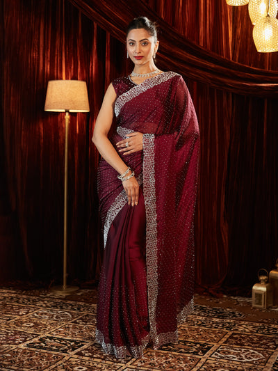 Indyancart KS Women's Embellished Beads and Stones Saree