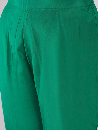 Indyancart IE Women Ethnic Motifs Thread Work Silk Chiffon Kurta with Trousers & With Dupatta