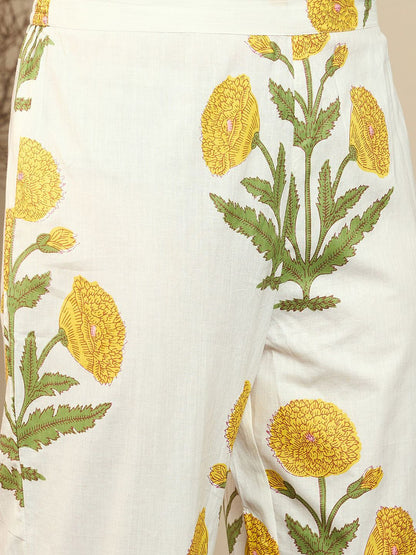Dhiyona IE Floral Printed V-Neck Pure Cotton Tunic With Trouser