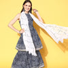 Dhiyona VA Women's Leheriya Printed Mirror Work Kurta with Sharara & With Dupatta