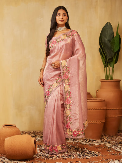Indyancart KS Women's Solid Embroidered Organza Saree