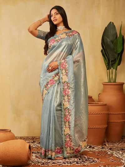 Indyancart KS Women's Floral Embroidered Saree