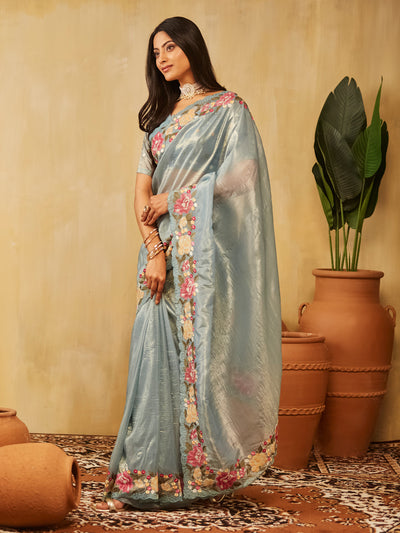 Indyancart KS Women's Floral Embroidered Saree