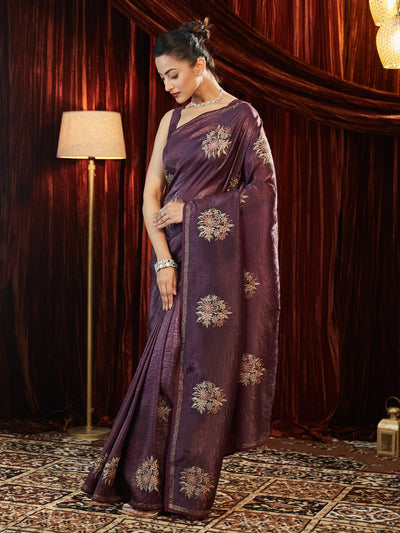 Indyancart KS Women's Floral Embroidered Organza Saree