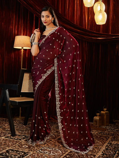 Indyancart KS Women's Embellished Embroidered Saree