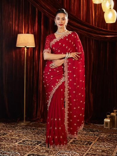 Indyancart KS Women's Embellished Sequinned Saree