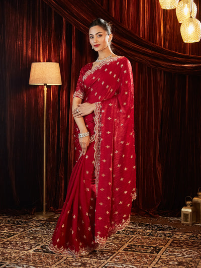 Indyancart KS Women's Embellished Sequinned Saree