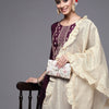Dhiyona IE Women Purple & Cream Embroidered Gotta Patti Kurta with Trousers & Dupatta