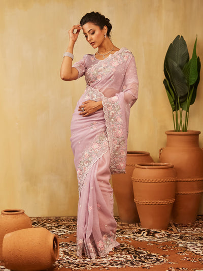 Indyancart KS Women's Floral Embroidered Pure Chiffon Saree