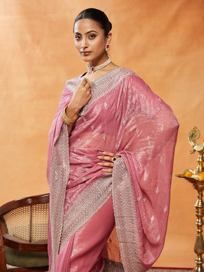 Indyancart KS Women's Embellished Embroidered Pure Chiffon Saree