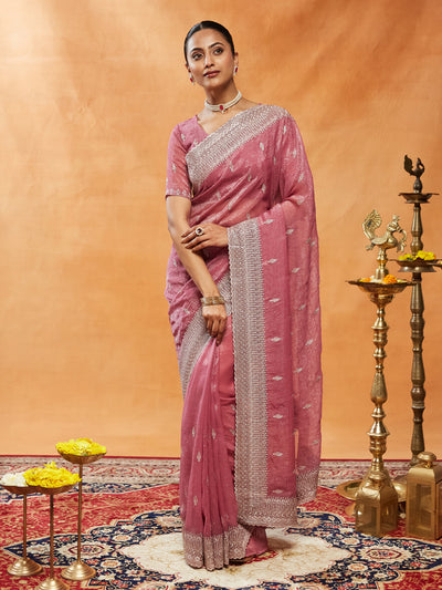 Indyancart KS Women's Embellished Embroidered Pure Chiffon Saree