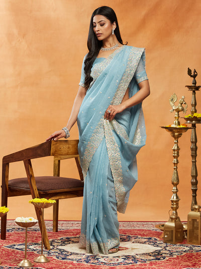 Indyancart KS Women's Embellished Embroidered Pure Chiffon Saree