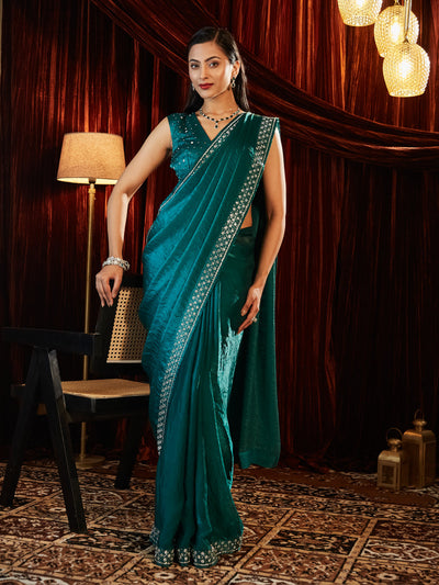 Indyancart KS Women's Beads and Stones Embellished Saree