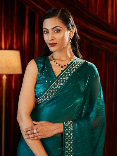 Indyancart KS Women's Beads and Stones Embellished Saree