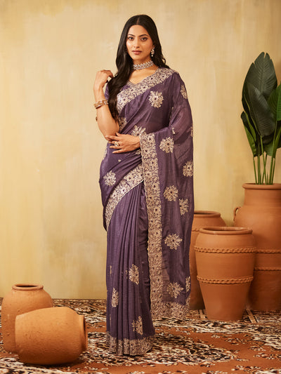 Indyancart KS Women's Floral Embroidered Pure Chiffon Saree