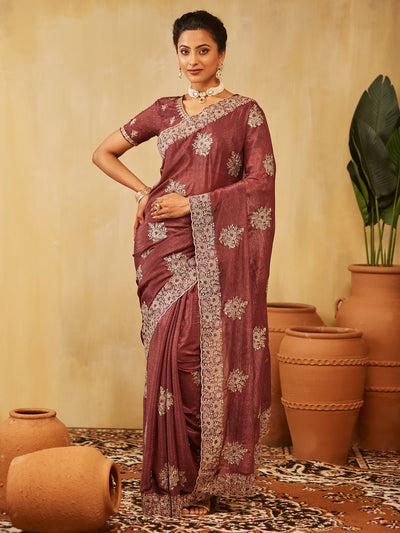 Indyancart KS Women's Floral Embroidered Pure Chiffon Saree