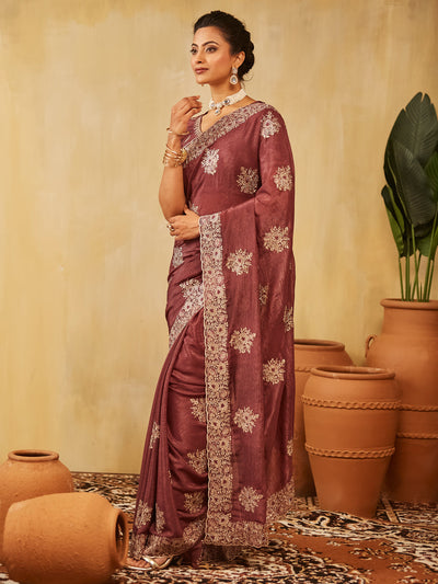 Indyancart KS Women's Floral Embroidered Pure Chiffon Saree