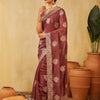 Dhiyona KS Women's Floral Embroidered Pure Chiffon Saree