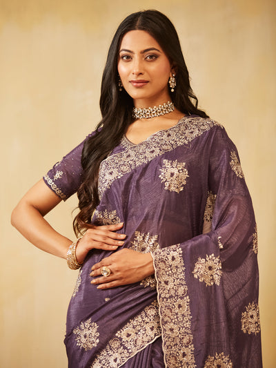 Indyancart KS Women's Floral Embroidered Pure Chiffon Saree