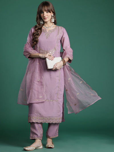 Indyancart IE Embroidered Gotta Patti Kurta with Trousers & Dupatta
