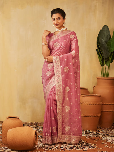 Indyancart KS Women's Embellished Embroidered Pure Chiffon Saree