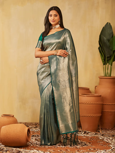 Indyancart KS Women's Geometric Woven Design Zari Banarasi Saree
