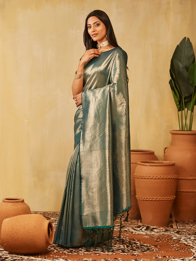 Indyancart KS Women's Geometric Woven Design Zari Banarasi Saree